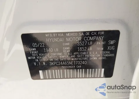 2022 Hyundai Accent Sel из США, поврежденный, VIN 3KPC24A65NE173240